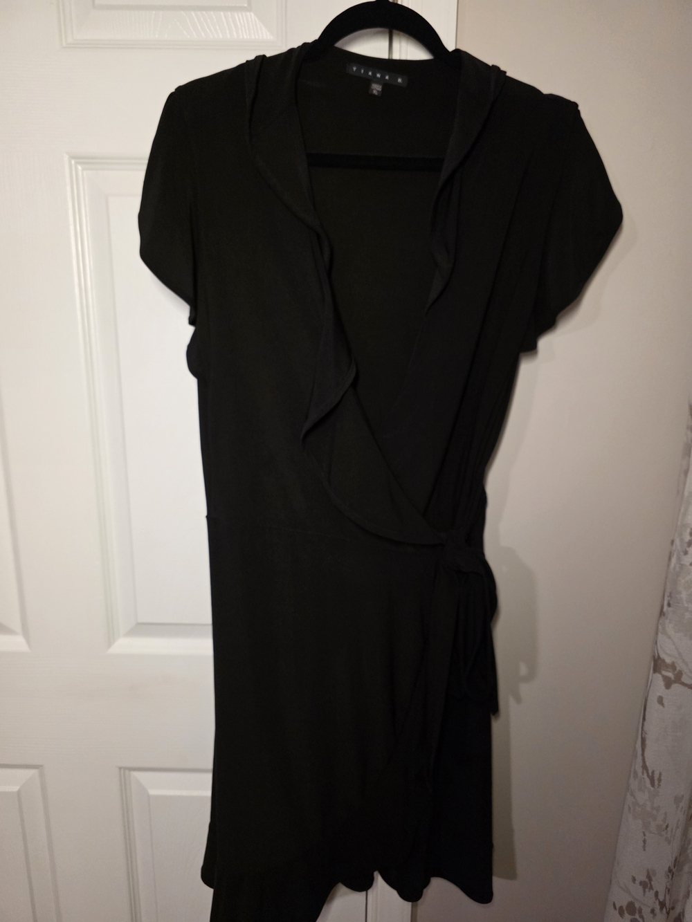 Black Wrap Dress with Ruffle Trim - Women's